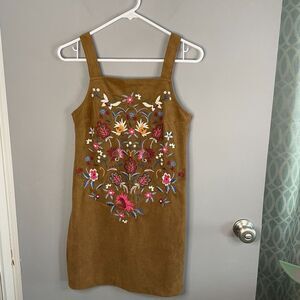 Abercrombie and Fitch Womens 00 Faux Suede Floral Embroidered Boho Dress